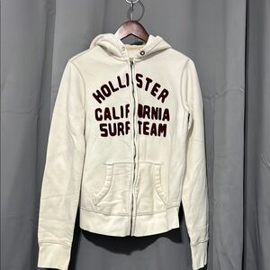 Hollister Cream Hoodie with Maroon Text